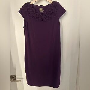 Taylor Plum Midi Dress with Floral Trim Neckline size 8